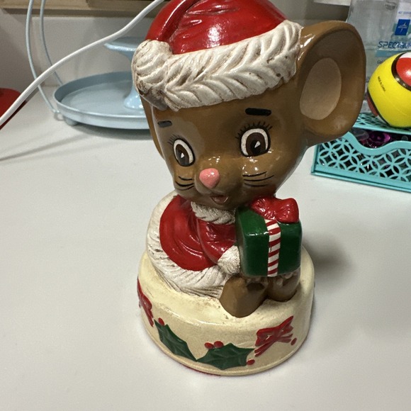 Vintage Christmas Ceramic Mouse Figurine Gift‎ 7" Kitsch - Picture 1 of 7